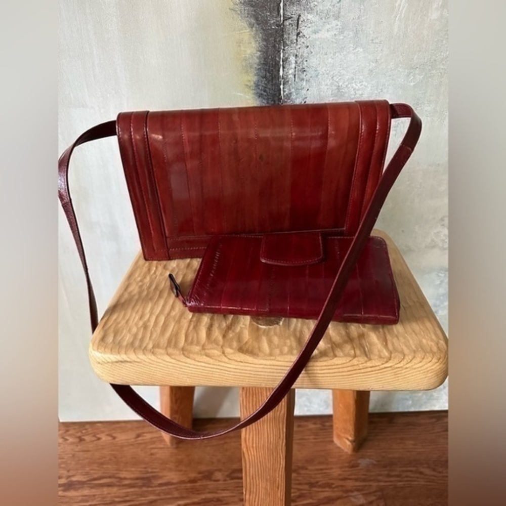 Vintage Oxblood Exotic Genuine Eel Skin Crossbody